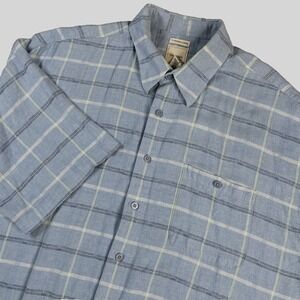 Saddlebred Men's 2XLT Blue Plaid 100% Linen‎ Short Sleeve Button Up Casual Shirt